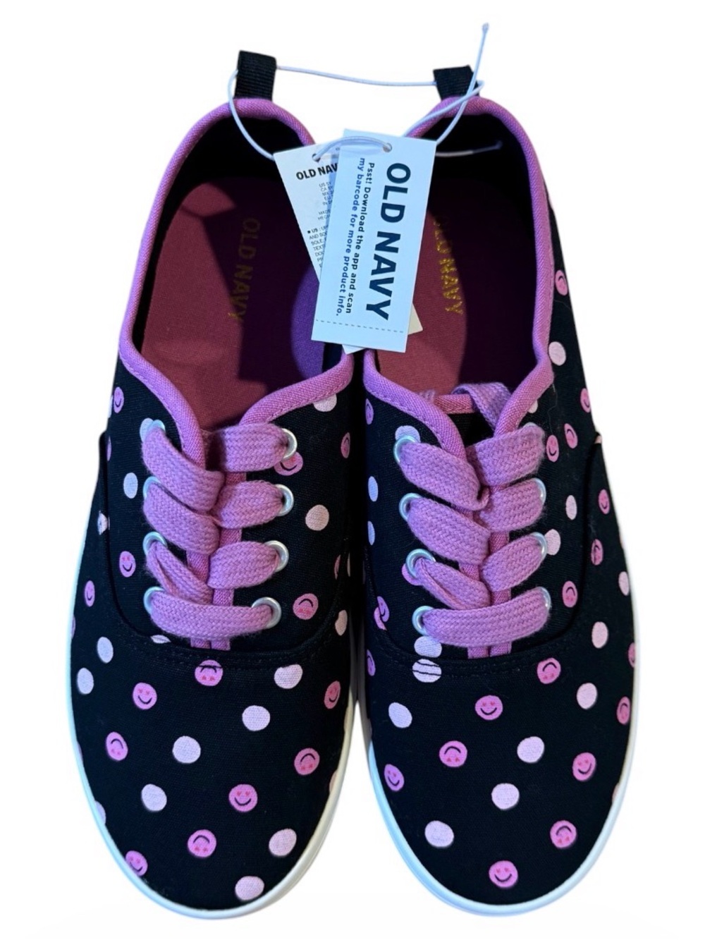 Old Navy Girls Size 5 Smiley Face Polka Dot Canvas Sneakers NWT